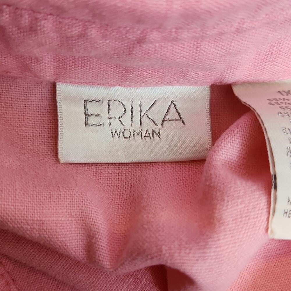 Erika Woman Pink Short Sleeve‎ Button Front Top Size 1X Gold Embroidery Beaded - Picture 10 of 13